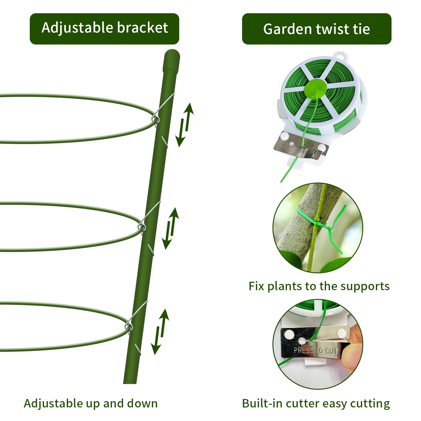 Hoyejyou 4 Pack Tomato Cage for Garden Plant Support, 24 inches Small Tomato Trellis with Adjustable Rings, Plant Stakes for Peony Support, Tomato Stakes Rings for Climbing Plants