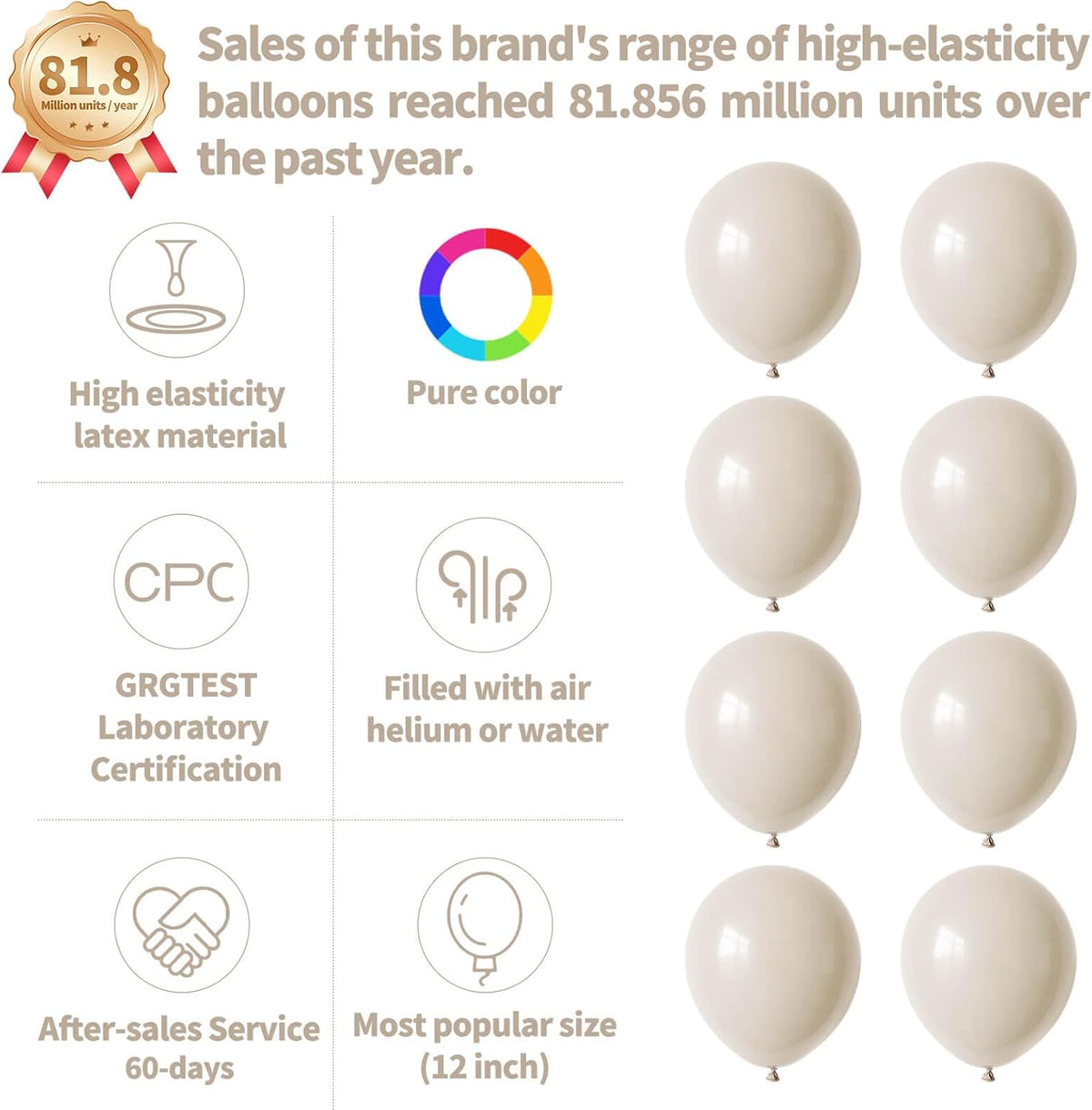 Skiennix 12-Inch Sand White Latex Balloons - 110 Pack for Birthday Parties & Baby Showers