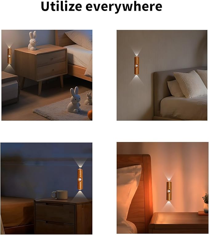 Motion Sensor Wall Lamp, Motion Sensor Light Indoor, Smart Night Light, Rechargeable Sensor Bathroom Light, Magnetic Mount lamp for Bedroom, Bathroom, Courtyard, Livingroom (Walnut-3 Color)