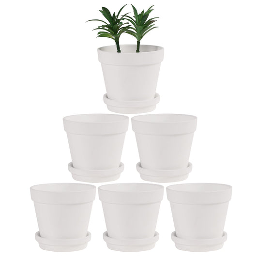 Terra Cotta Pots with Saucer- 6-Pack Large Terracotta Pot Clay Pots 5.5'' Clay Ceramic Pottery Planter Cactus Flower Pots Succulent Pot with Drainage Hole- for Plants,Crafts terra cotta planter(White)