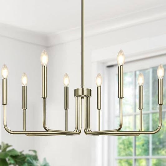 Lynnoland 8-Light Farmhouse Chandelier for Dining Room Lighting Fixtures Hanging, Brass Dining Light Fixtures Industrial Chandelier for Bedroom, Foyer, Hall, Kitchen, Living Room and Entryway