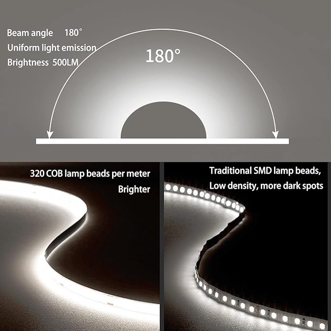MDee】COB LED Strip Lights Red 16.4ft/5m USB Powered 5V Flexible LED Tape Lights with USB Connector CRI 90+ 800LM/m 320LEDs/m for Indoor and Outdoor Décor（Red,16.4ft/5m）