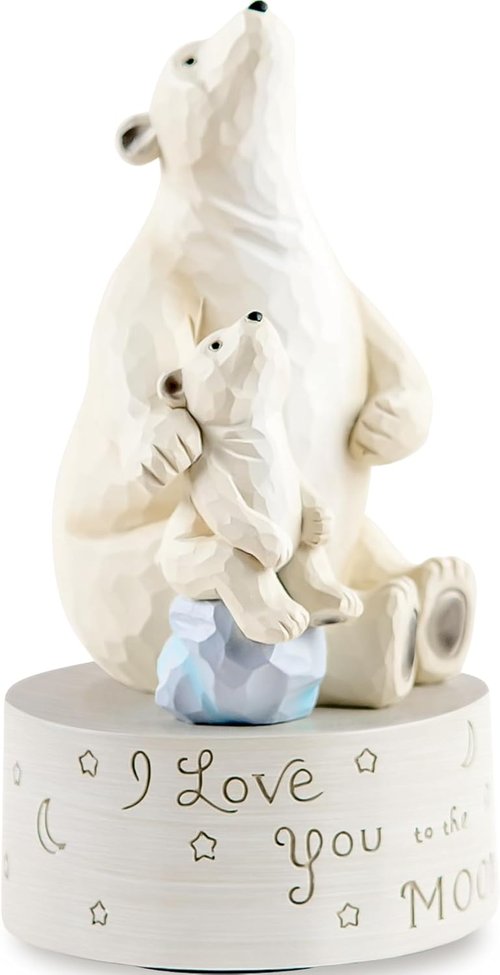 AIDLNS Polar Bear Music Box - Hand-Painted Figurine with "I Love You to the Moon" | Perfect Gift for Family