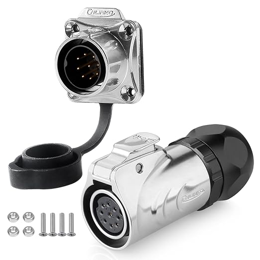 CNLINKO LP20 Reverse Mount 9-Pin Waterproof Circular Electrical Connector, IP68 Female Plug Male Socket for Automotive Machinery and Outdoor Use Quick Connect Aviation Connector (Metal Plug)