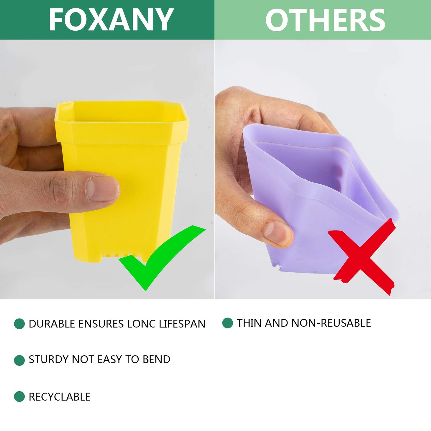 foxany 3" Plants Nursery Pot, 30 Pcs Thick Plastic Square Yellow Planting Pots, Plant Seedling Pots, Seed Starting Pots with Saucers - Yellow