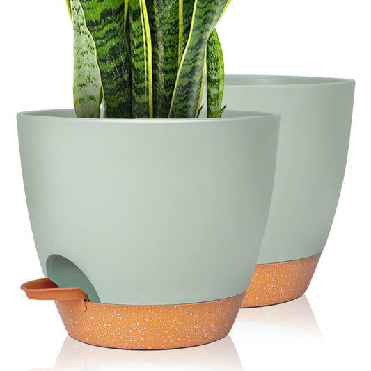 GARDIFE Plant Pots Set of 2 Pack 8 inch,Planters for Indoor Plants with Drainage Holes, Modern Decorative Flower Pots for All House Plants, Flowers, Green