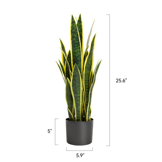KOL 25.6’’ 2-Pack Artificial Snake Plant, Mother in Law Tongue Plants, 2ft Fake Sansevieria Indoor, 32 Realistic Leaves in Pot, Home Office Hotel Garden Corner Decor, Yellow