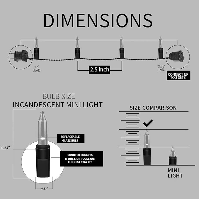 150LIGHTS WARM WHITE Extra-Bright With End Connectors Christmas Decorative Lights 9.72m UL Certified Mini String Light Set Waterproof for Home Garden Holiday Christmas Tree Party Patio Wedding