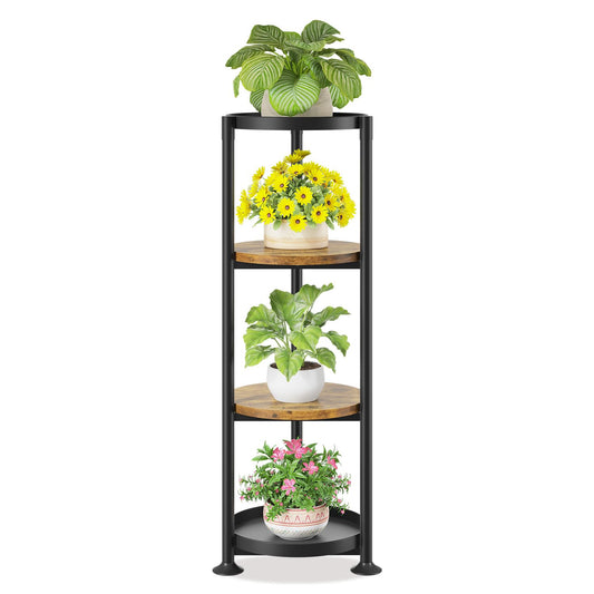 LASZOLA 4 Tier Black Plant Stand Indoor for Large Tall Heavy Duty Flower Planter, Metal Vertical Multi Level Rack for Narrow Floor Corner, Sturdy Round Holder Organizer, Modern, Mid Century, Farmhouse