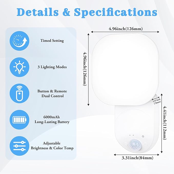 Yochoice Rechargeable Motion Sensor Wireless Dimmable LED Wall Lights with Remote, Closet Lights Battery Operated with Adjustable Lighting and Angle, for Closet Pantry Bedroom Garage, 2 Packs