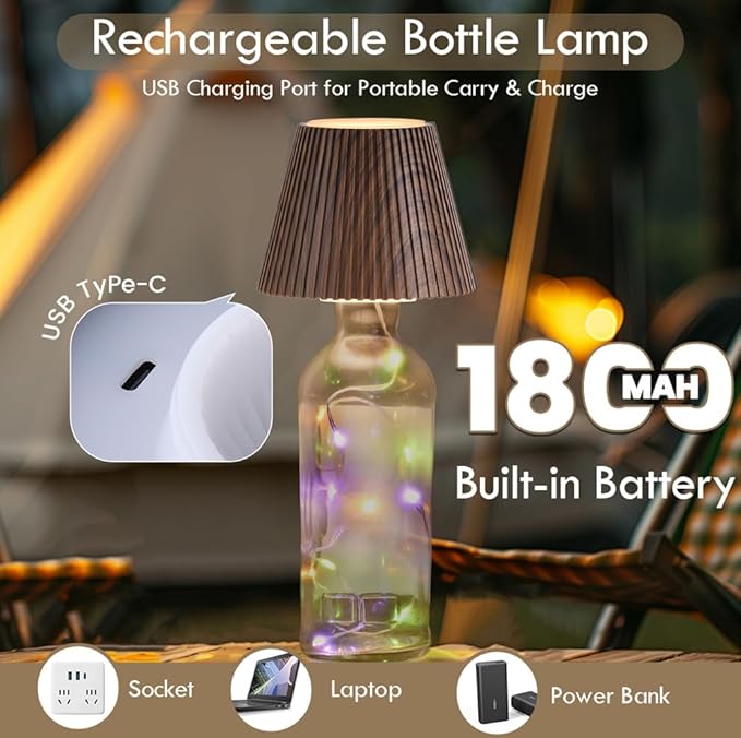 WILIT Wireless Bottle Lights for Bottles, 3-Level Brightness Rechargeable Lamp Shade for Bottle, Bar Lamps for Home Bar Decor with RGB Lights, Cordless Table Lamp for Bedroom, Gift for Her Men