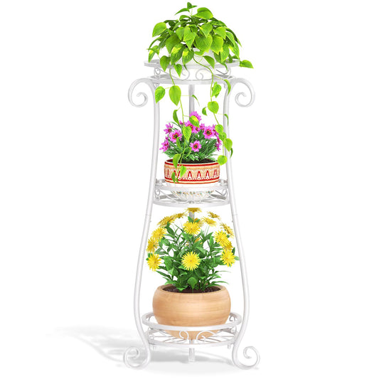 LASZOLA 3 Tier White Metal Plant Stand for Multiple Large Planters Indoor Outdoor Organizer, Heavy Duty Tall Flower Stand for Corner Patio Bathroom Office, Modern Sturdy Vertical Iron Rack, Cat Proof