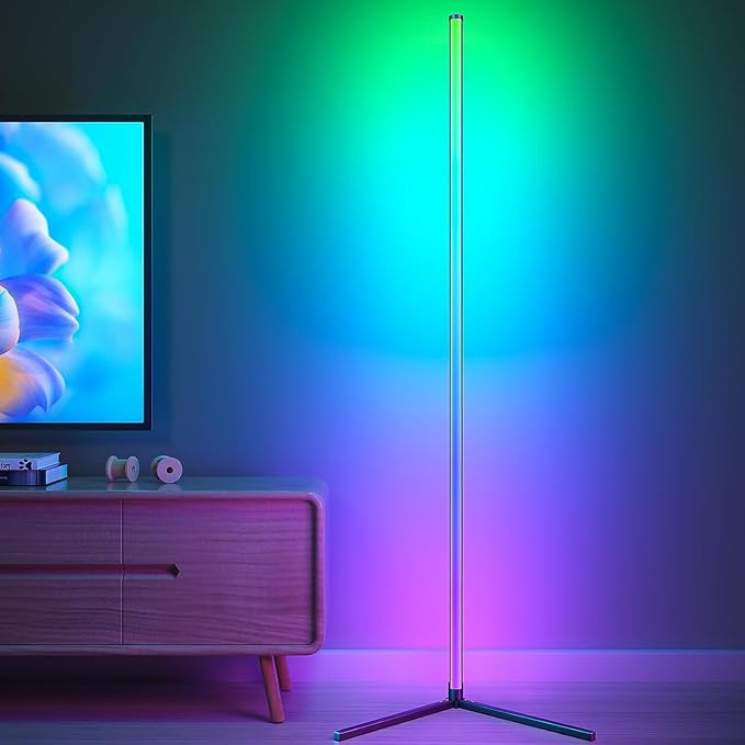 LED Floor Lamp, RGB Corner Floor Lamp with APP Remote Control,Black Standing Lamp with 16 Million Colors Changing Ambience Light with Music Sync,DIY Mode for Living Room, Bedroom (1)