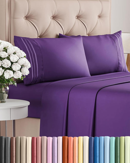 Skiennix Full Size 4-Piece Sheet Set - Ultra-Soft Cooling Bed Sheets | Hotel Luxury Bedding - Deep Pockets, Wrinkle-Free - Purple