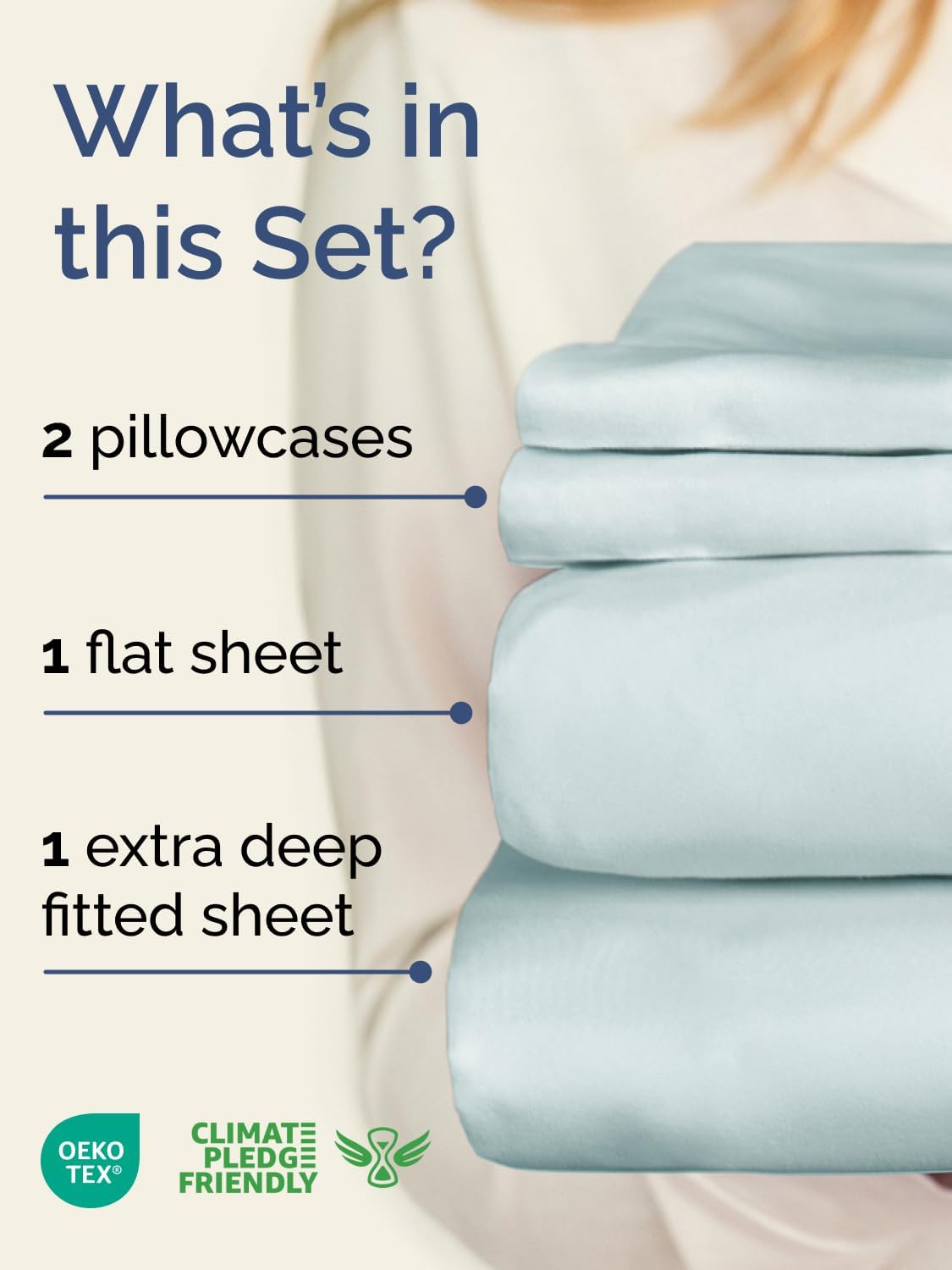 Skiennix Extra Deep Twin XL Sheet Set | 4-Piece Breathable Cooling Bedding - Soft, Wrinkle-Free Ice Blue