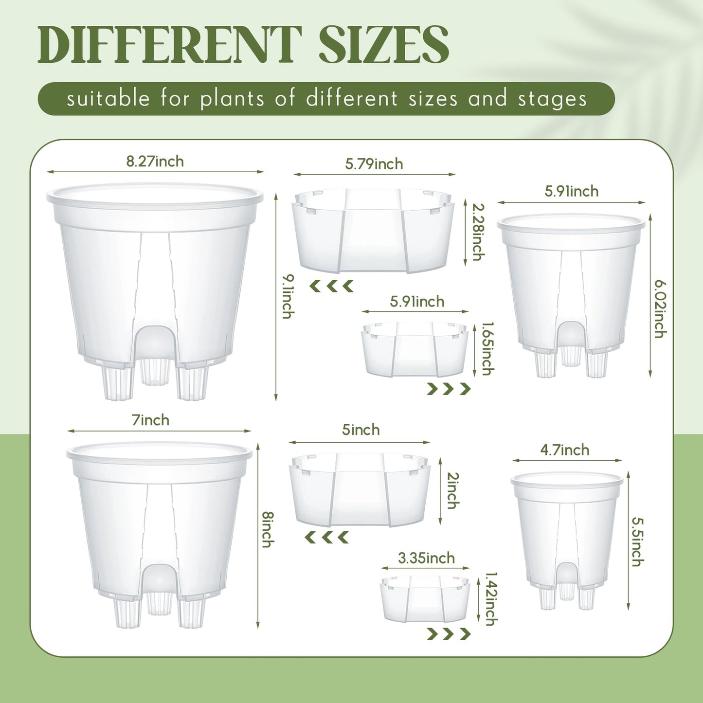 Wonderjune Self Watering Pots for Indoor Plants with Deep Reservoir and High Drainage Holes for Outdoor Plants and Flowers, Bare Root Planter(4.72''/5.91''/7.09''/8.27'',Clear,4 Pcs)