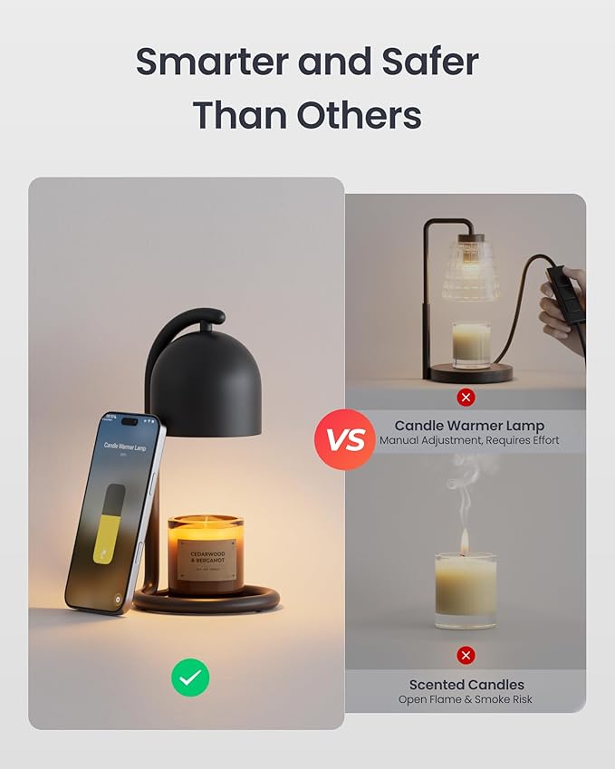 SwitchBot Smart Candle Warmer Lamp with Timer & Voice Control — Dimmable Flameless Candle Wax Melter, Matter-Enabled for Apple Home & Alexa, Perfect Valentine & Birthday Gift for Women, Home Decor