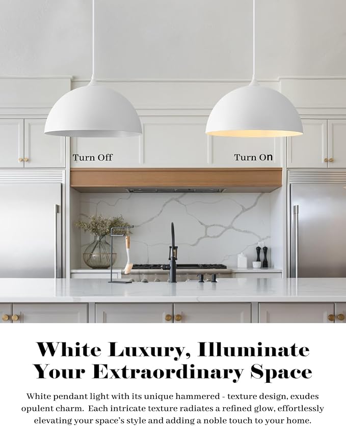 White Pendant Lights Kitchen Island, 16 Inch White Dome Pendant Light, Modern Farmhouse Pendant Light for Kitchen Island, Dining Room, Cafe, Bar, 2 Pack