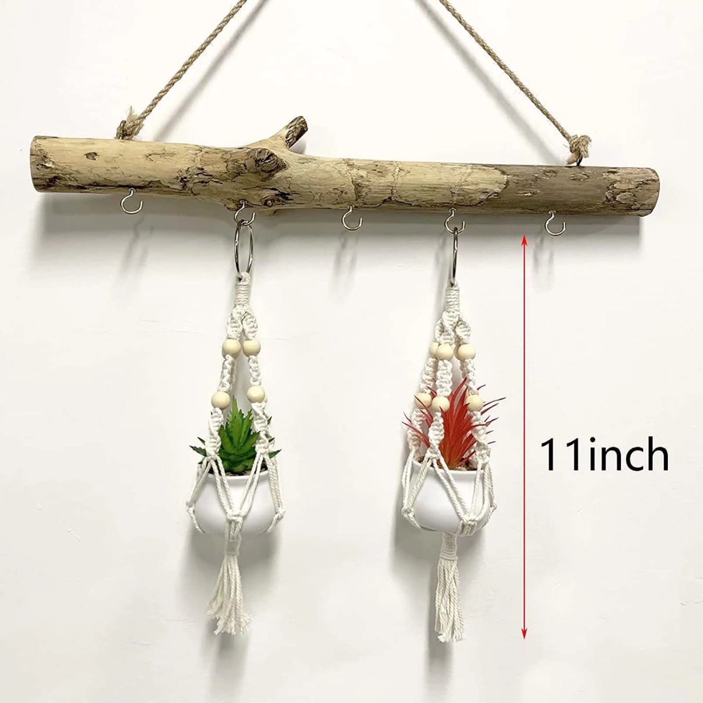 Macrame Plant Hanger 3 Pack Mini Hanging Planter Holder 10.5 Inch Indoor and Outdoor Hanging Planter Rope Boho Handmade Plant Cotton Rope with Beaded, Tassel and 3 Hooks for Home Balcony Decor, Ivory