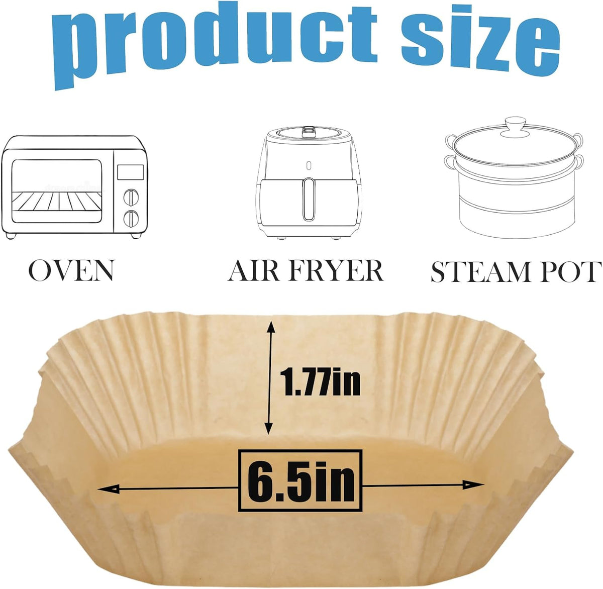 Skiennix Disposable Air Fryer Paper Liners - Non-Stick & Oil-Proof 100PCS | Fits 3-5QT Baskets, 6.5 Inch