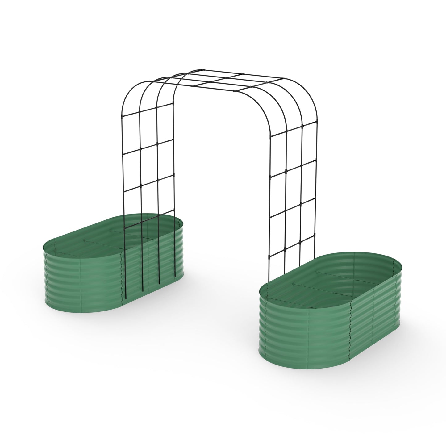 Galvanized Raised Garden Bed with 96" Tall Vertical Arch Trellis – Expandable Rust-Resistant Planter Box for Outdoor Plants, Flowers, Herbs & Vines – Includes Plant Clips, Drainage Netting,Green