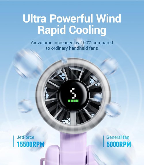 Diveblues Portable Handheld Turbo Fan - 5-Speed Battery Operated Cooling Fan for Travel & Outdoor Use