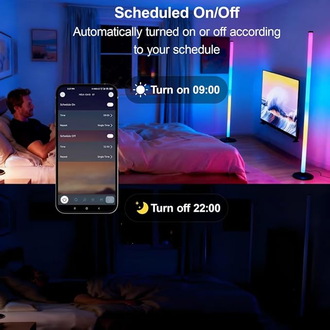 Led Corner Floor Lamp USB Powered, IC+RGBW Music Sync Color Changing Led Lamp with App & Remote Control, Timer Setting, Standing Lamps for Living Room Lamp Bedroom Gaming Party, 2 Pack