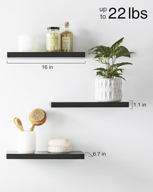 BAYKA Floating Wall Shelves - Set of 6, 16-Inch & 48-Inch Sizes for Stylish Home Decor