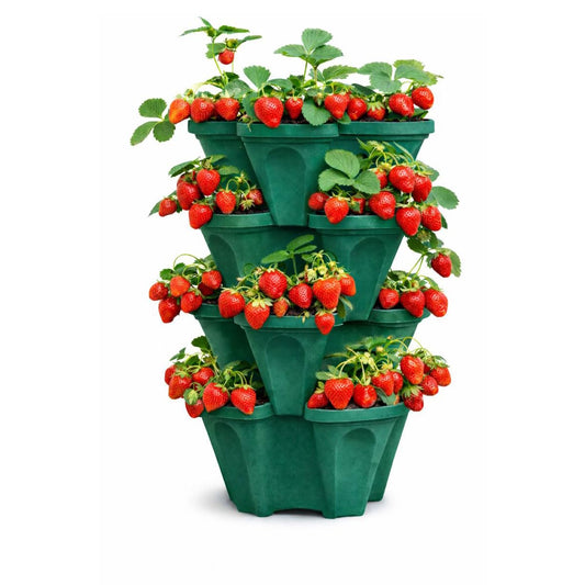 Strawberry Planter Tower, 4 Tier Stackable Vertical Planter, 16 Plant Sites, Space Saving Garden Planter, Indoor Outdoor, Made in USA (Deep Forest, Small)