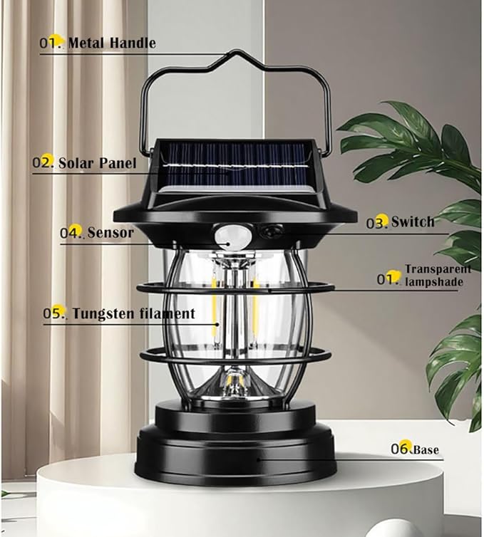 [1200lm] Motion Sensor Solar Lanterns Outdoor Tent Lights Portable Camping Exterior Front Porch Waterproof Table Desk Wall Sconce Lamp Rechargeable Anti Rust Coach for House Doorway Garage 1 Pack
