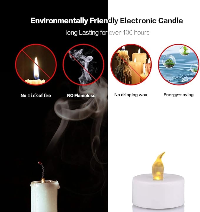 Flameless LED Tea Lights Candles, Battery Operated Flickering Electric Fake Candles Bulk, 100Pack Powered Votive Tealights Long Lasting 200H+ Bright Warm Yellow Lamp for Seasonal & Festive Decoration