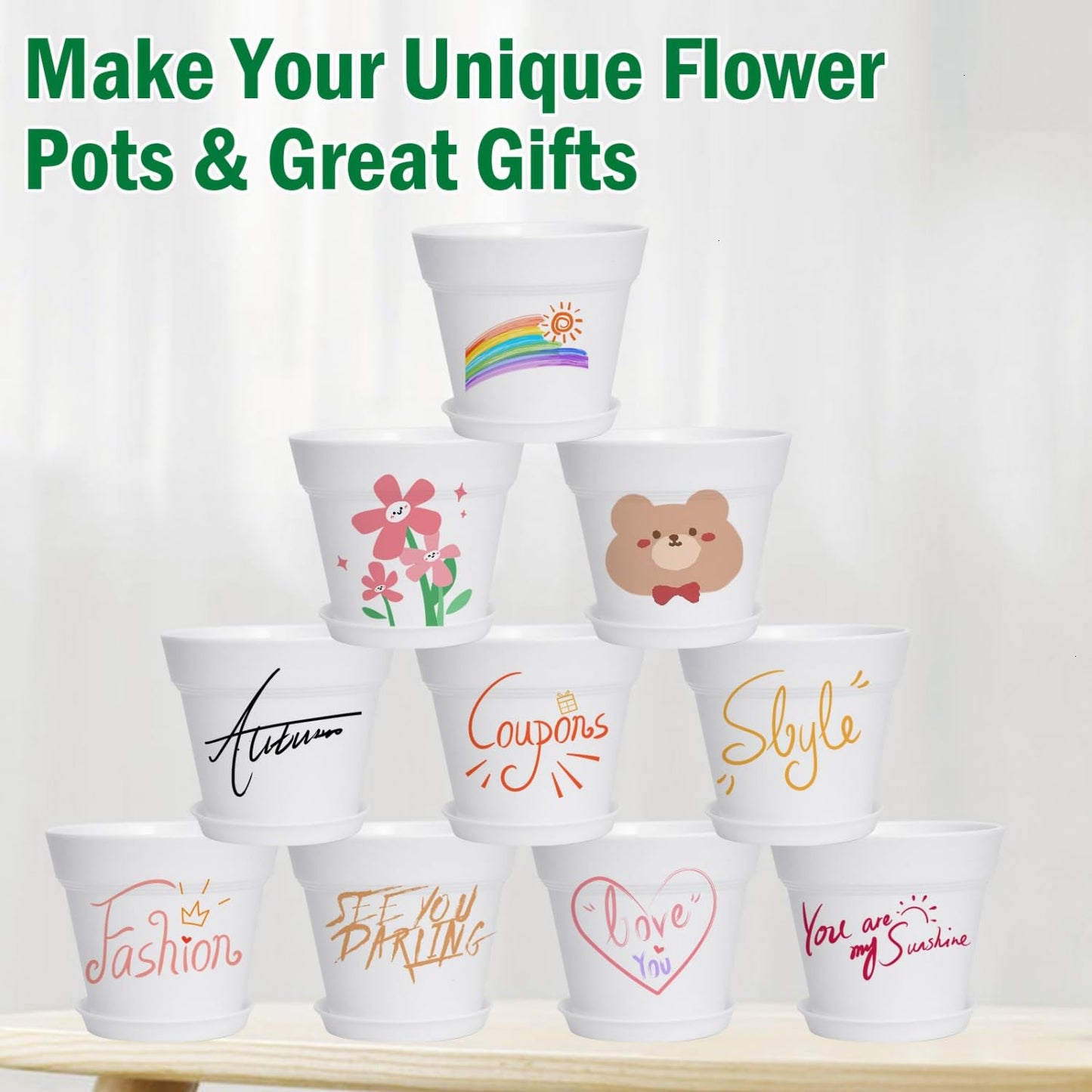 June Fox 60 Pack Small Plant Pots Indoor 4 Inch Plastic Planter with Drainage Holes and Saucers Premium Decorative White Plant Pot for Succulent, African Violets, Flowers, Plants