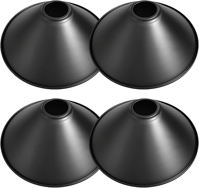 4 Pack Metal Lampshades, Conical Matte Black Pendant Light Cover, Industrial Farmhouse Style Lamp Shade for Kitchen Island, Dining Room, Hallway, Entryway Lighting Fixtures