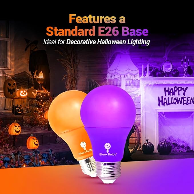Bluex Bulbs 2 Pack Bluex LED A19 Orange Light Bulb - 9W (50Watt Equivalent) - E26 Base LED Orange Bulb, Party Decoration, Porch, Home Lighting, Holiday Lighting, Decorative Illumination