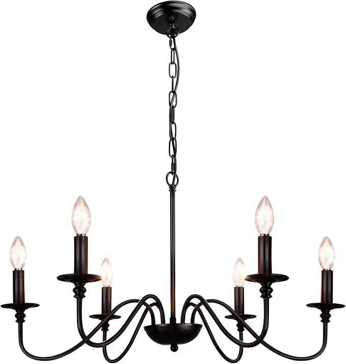 Depuley Farmhouse Chandelier for Dining Room: 6-Light Black Industrial Kitchen Island Pendant Light Fixture - Rustic Candle Chandeliers Vintage Modern Hanging Ceiling Lamp for Bedroom Foyer