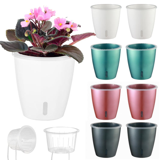 KvyusFlourish 8-Pack 5 Inch Self Watering Pots, Indoor Planter with Indicator, Transparent Wick Pot for Orchids, Small African Violet Pot, for Plants