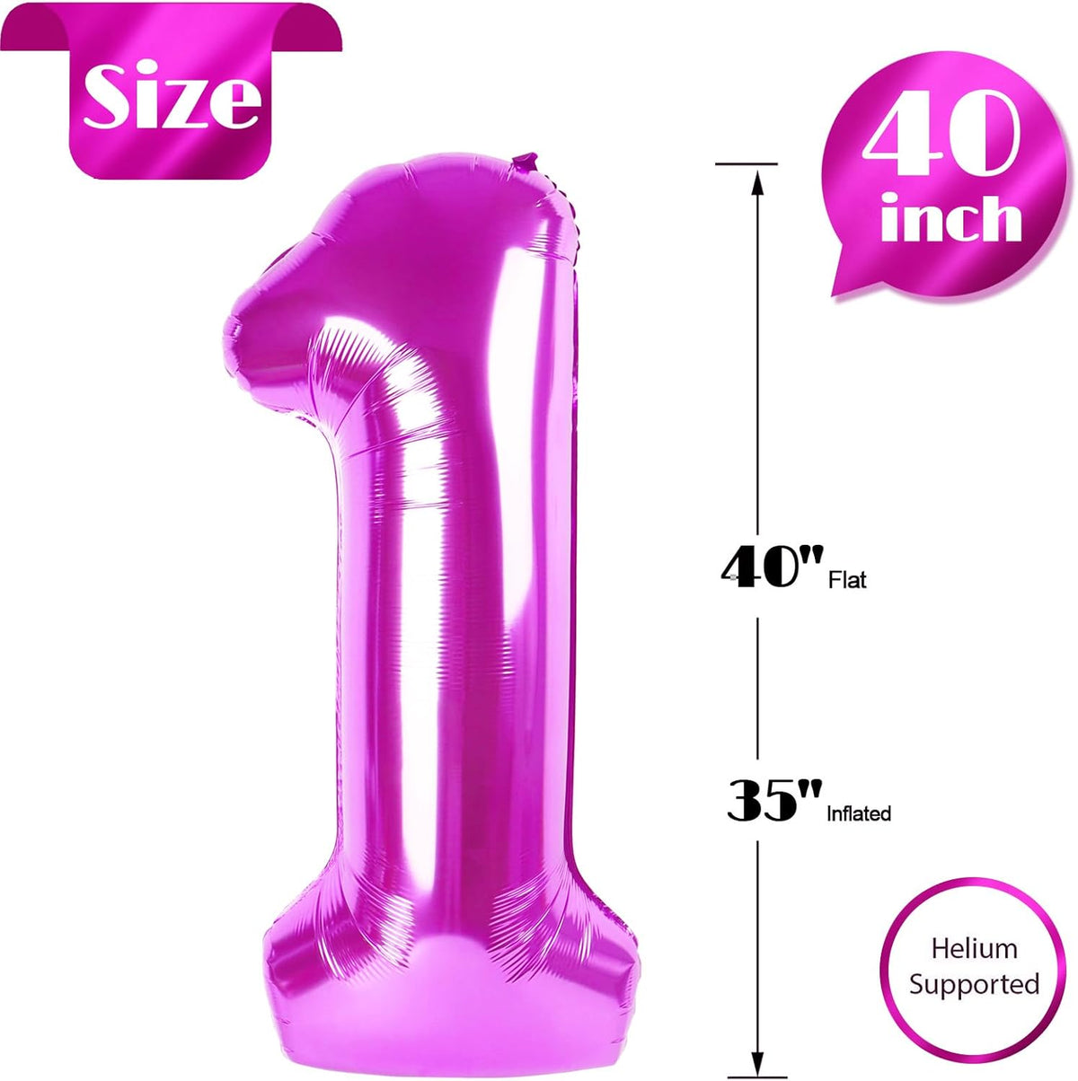 Regine Switzerland 40-Inch Giant Number 1 Balloon - Rosy Purple Birthday Decoration for Girls
