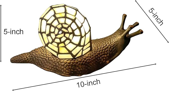 Bieye L10988 Land Snail Tiffany Style Stained Glass Accent Table Lamp for Home Decoration (White, 10" D x 5" W x 5" H)