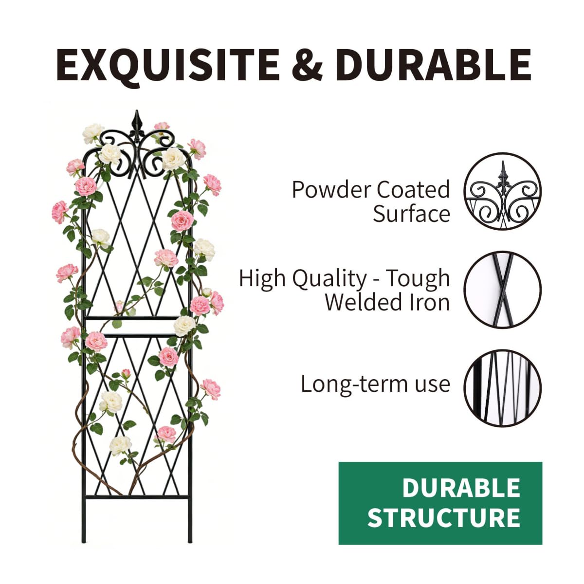 SCENDOR 2 Pack 71" H x15 W Trellis,Black Garden Trellis for Climbing Plants Outdoor Metal Frame Sturdy Trellis for Rose