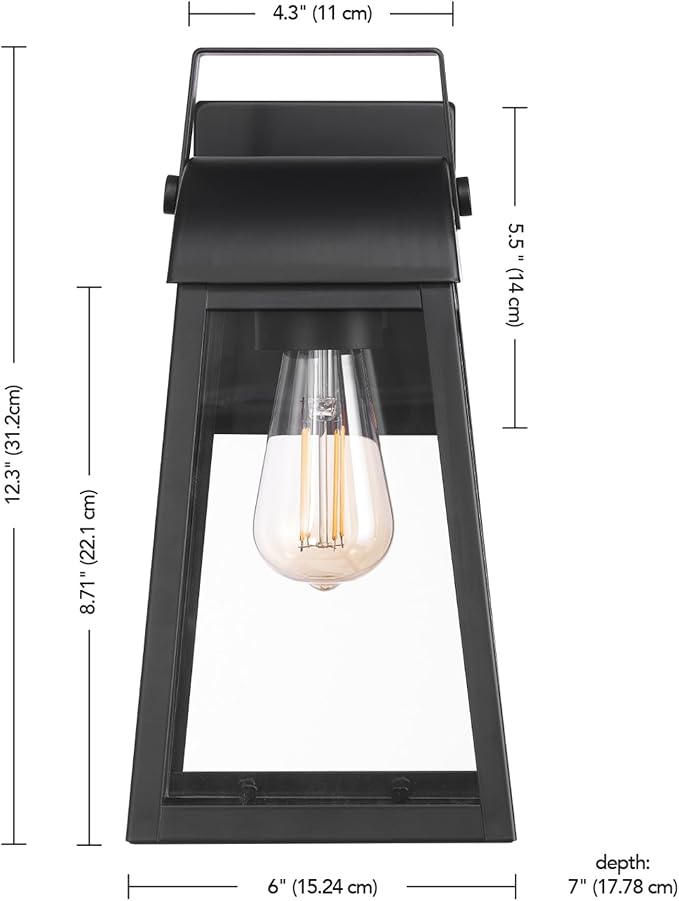 GLOBE Electric 60000029 1-Light Outdoor Wall Sconce, Matte Black, Clear Glass Shade, Porch Light, Wall Lights for Living Room, Patio Décor, Apartment Essentials, Outside House Lights