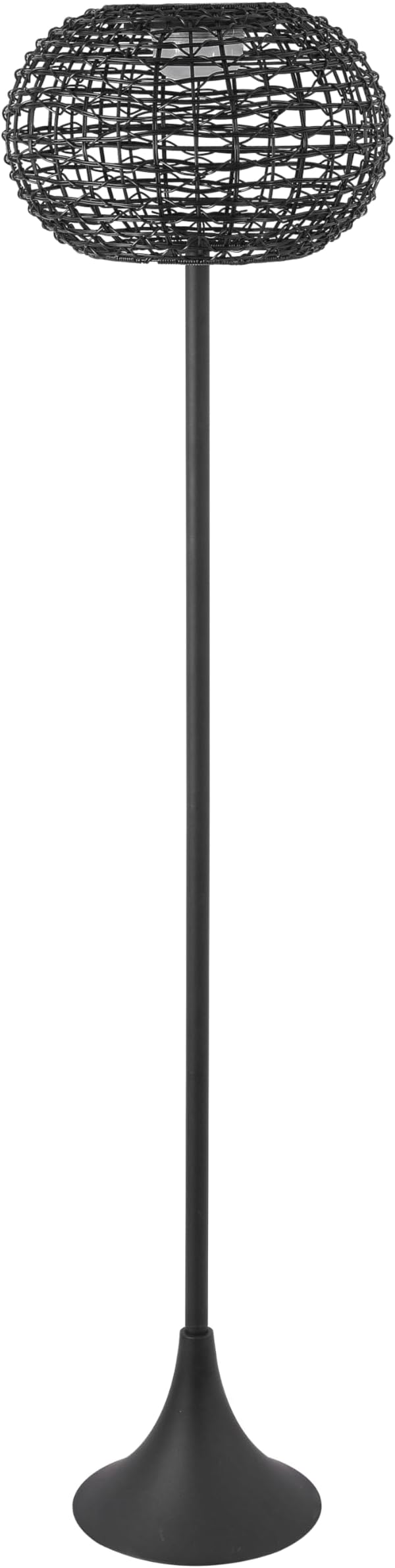 JONATHAN Y 58" Black Modern Outdoor Solar Floor Lamp, Waterproof LED Standing Light for Patio, Deck, Porch, Faux Rattan Shade, USB-C Rechargeable, Coastal Decor JYL2601A