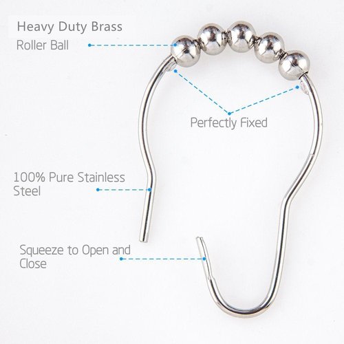 Amazer 2 Pack Shower Curtain Hooks Rings, Stainless Steel Rust-Resistant Shower Curtain Rings and Hooks-Set of 24-Polished Nickel
