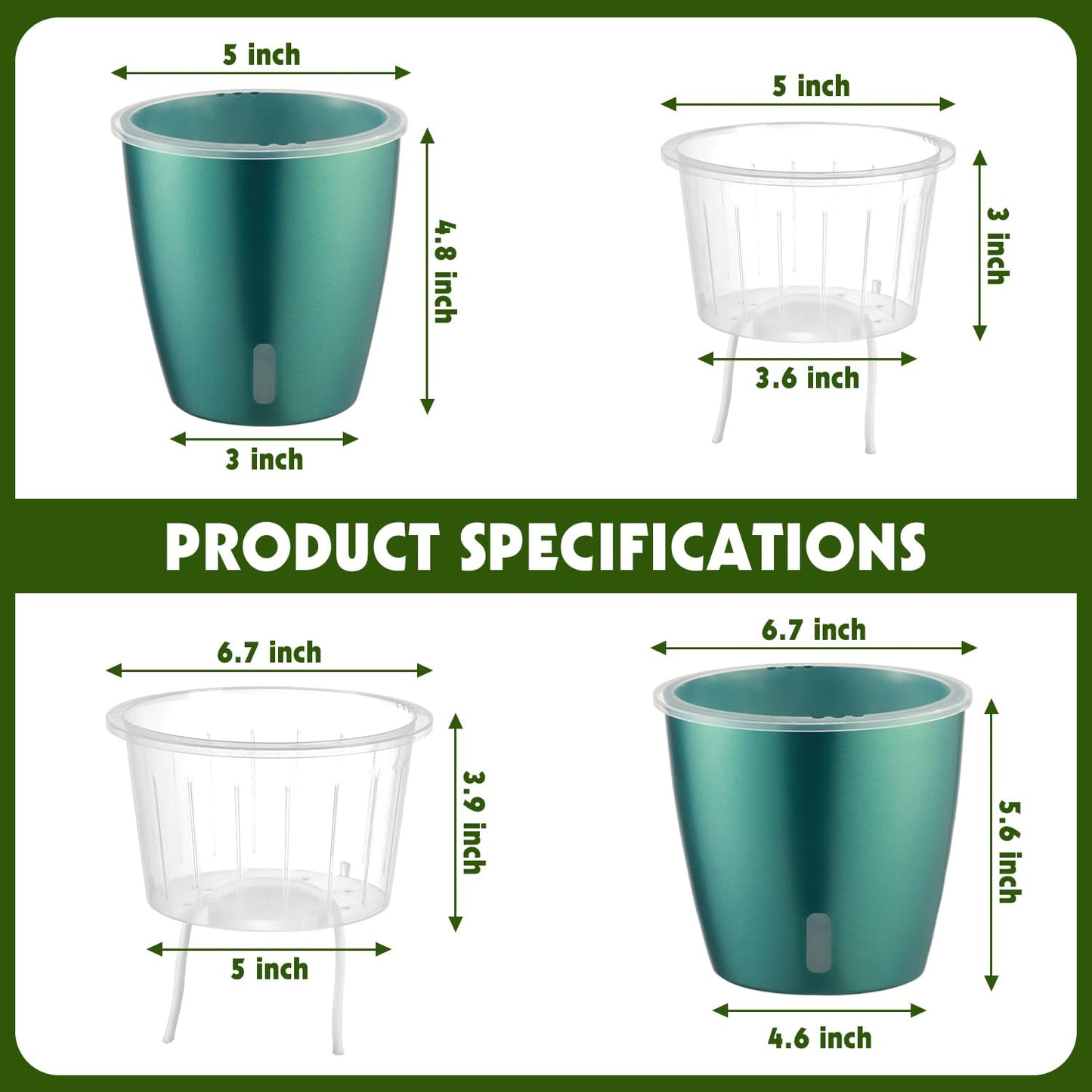 KvyusFlourish Self Watering Pots for Indoor Plants, 4-Pack 6.7'' Self Watering Planter with Drainage Holes, Small African Violet Pots with Water Indicator, Clear Wick Orchid Pot, Blue Gold