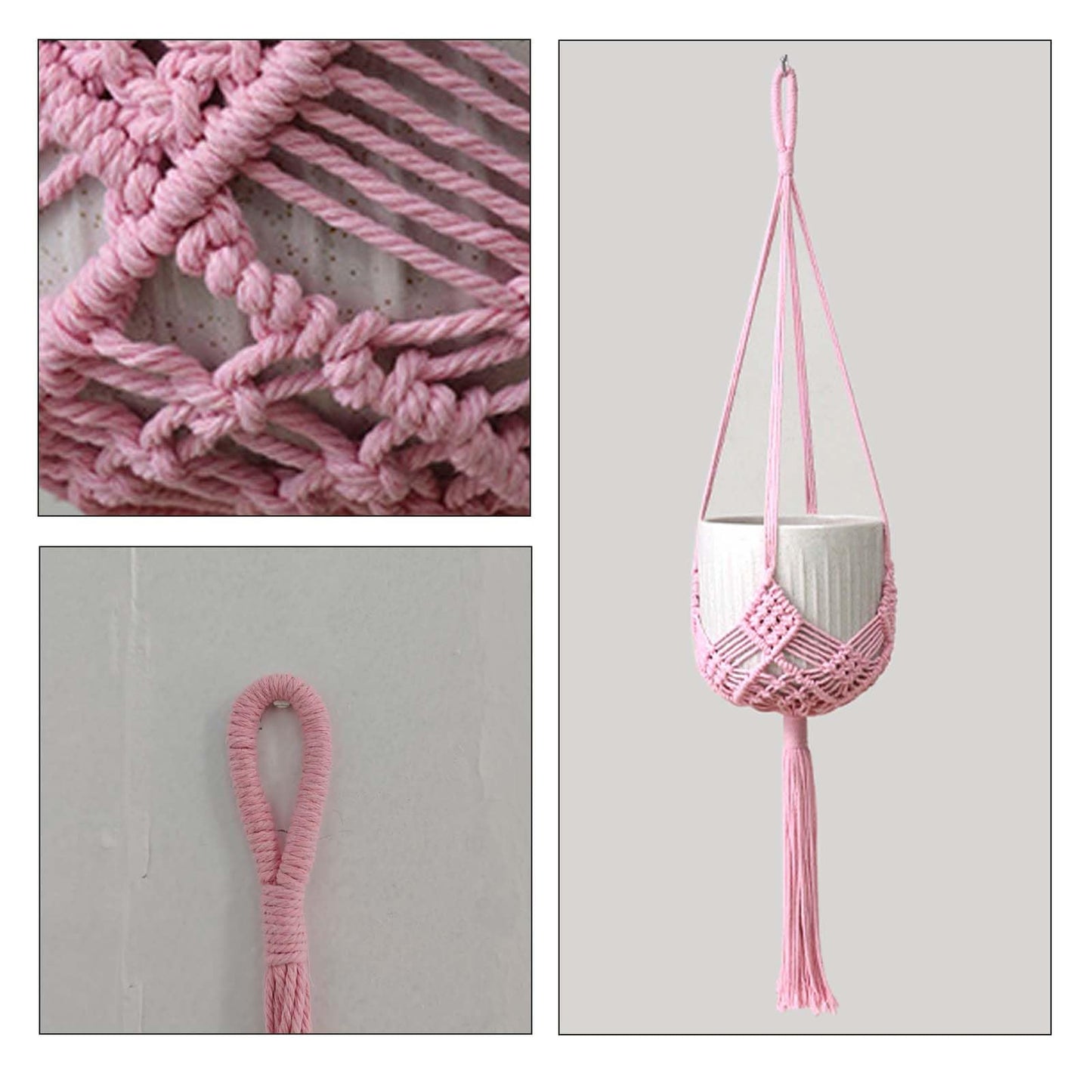 2 Pack 90CM (35inch) Extra Long Macrame Plant Hangers, up to 8 inch Pot Hanging Planter with Patterns, Premium Cotton Rope Crochet Boho Hanging Planter Basket for Indoor & Outdoor Plants (Pink)