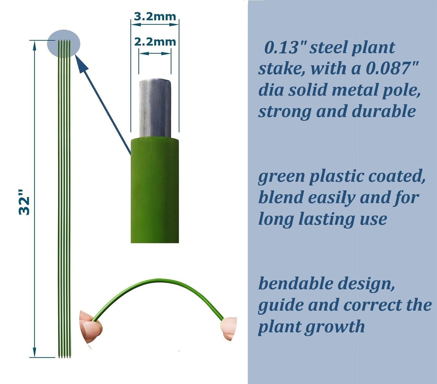 32 Inch Orchid Stakes Pack of 10, Plant Support Stake Bendable Plant Orchid Stick