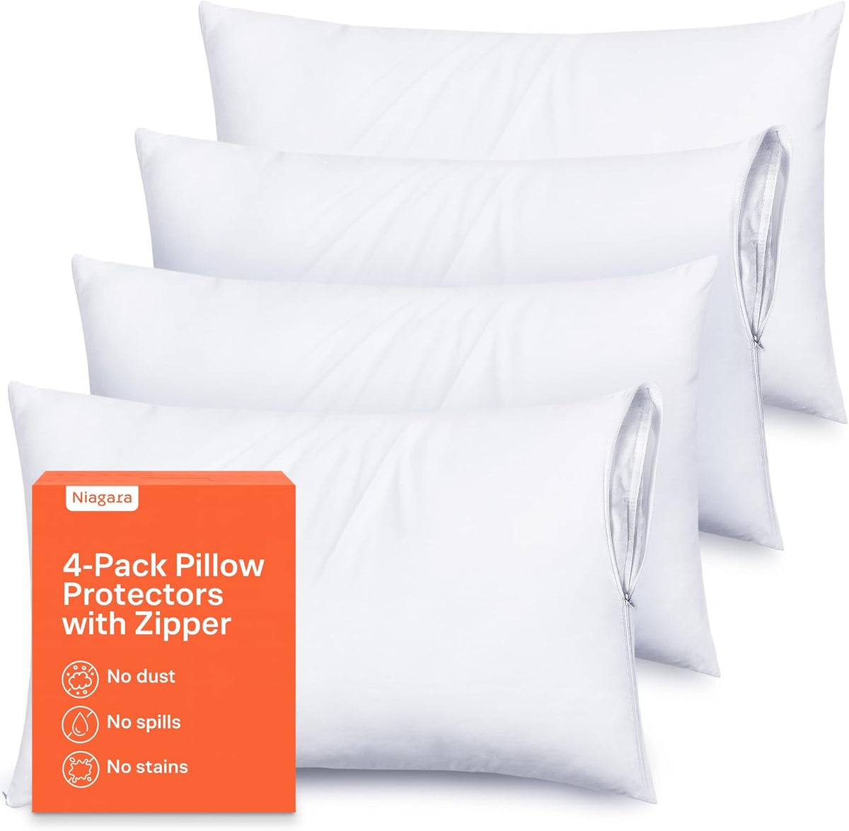 Ultra Soft Pillow Protectors by [Brand Name] | King Size Zippered Covers - Set of 4 - 100% Stain & Dust Protection
