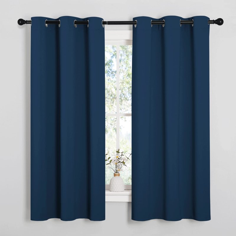 NICETOWN Moroccan Blue Room Darkening Curtains for Kitchen, Window Treatment Thermal Insulated Solid Grommet Room Darkening Curtains/Drapes for Bedroom (Set of 2, 42 inches Wide by 68 inches Long)