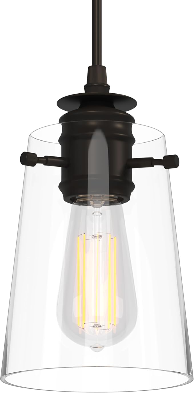 Modern Farmhouse Minimalist Pendant Light, 5.91" Glass Shade Hanging Fixture with 55" Adjustable Cord, E26 Socket for Kitchen Island, Bedroom, Hallway, Bar, Black 1pcs