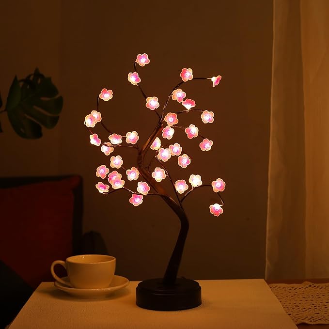 Meonua Cherry Blossom Tree Lamp, 18inch 36 Led Bonsai Tree Lights, Battery/USB Operated Japanese Decor Night Lights for Bedroom Home Idea(Warm White)
