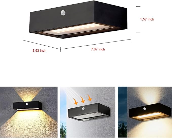 Solar Wall Lights Outdoor, 3 Mode Motion Sensor Dusk to Dawn Solar Outdoor Sconce Waterproof, Remote, Aluminum & Glass, for Outside House Porch, 4400 mAh